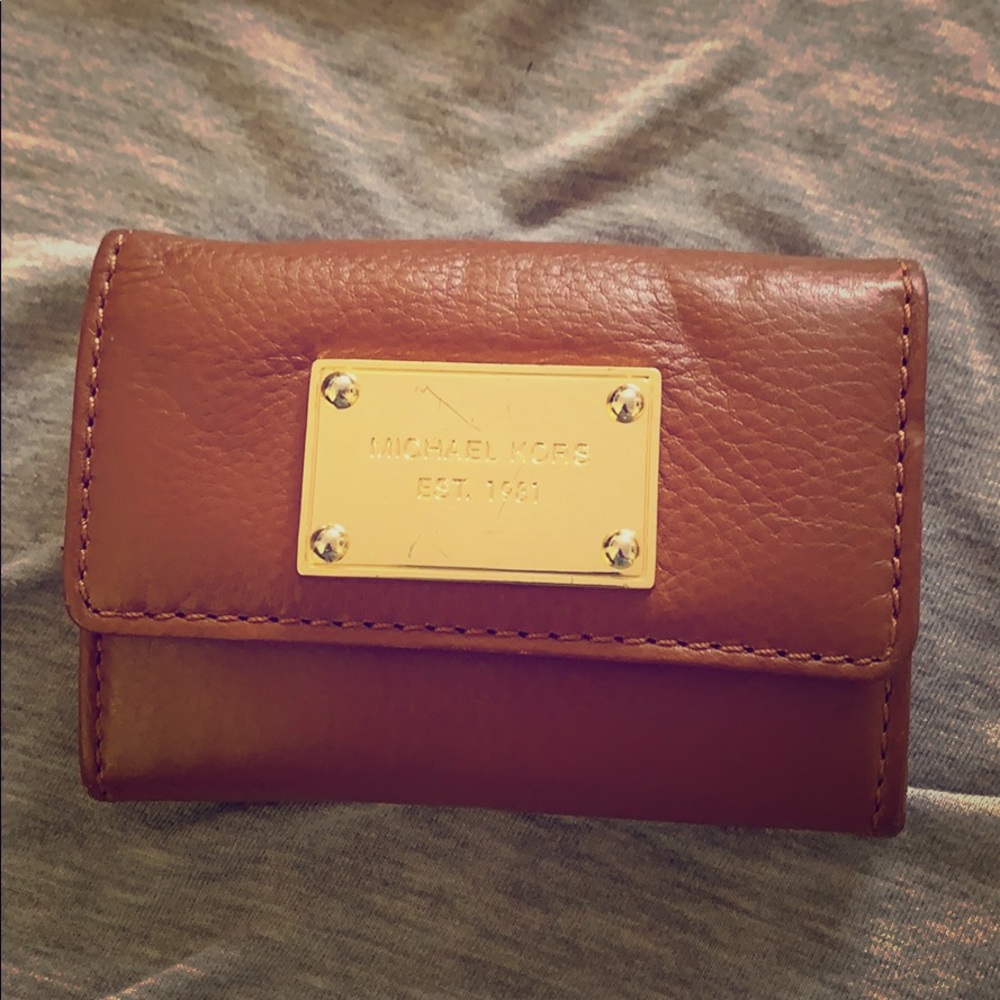 MK tan mini card holder